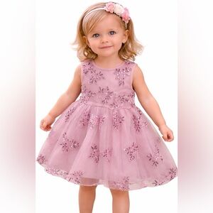 Blueberi Boulevard Pink Embroidered Kids Dress